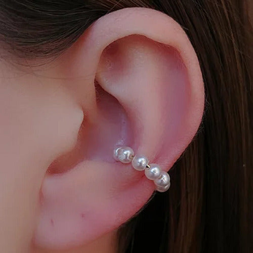 Piercing Argola Orelha Falso Fake Pérola Dourado