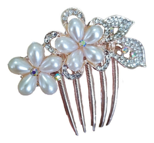 Arranjo Enfeite Cabelo Noiva Dama Dourado Strass Perola Ouro