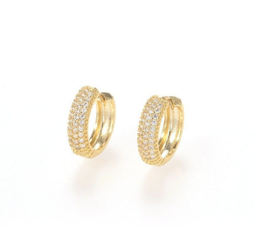 Brinco Argola Pedra Zirconia Dourado F. Ouro 18k  12 Mm