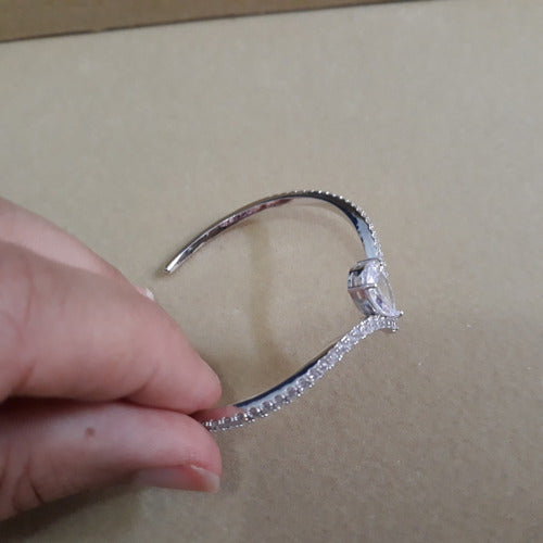 Pulseira Bracelete Prata Com Zircônia Noiva Debutante Gota