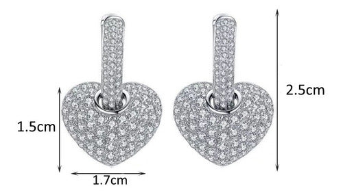 Brinco Argola Pedra Zirconia Coração Dourado F. Ouro 18k