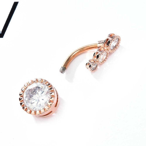 Piercing De Umbigo Invertido Dourado Prata Pedra Zirconia