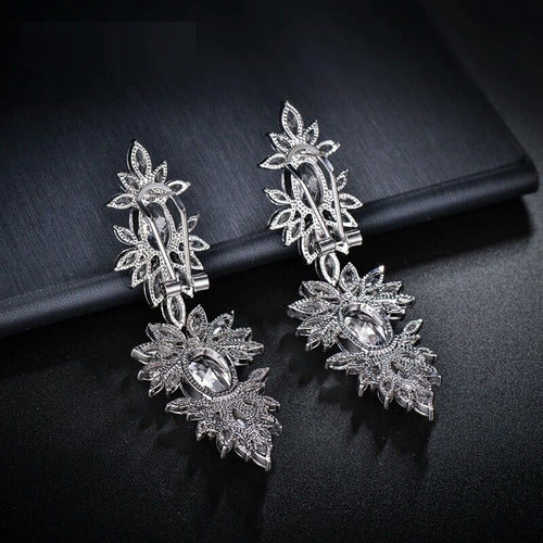 Brinco Noiva Zirconia Pendurado Grande Prata Debutante Luxo