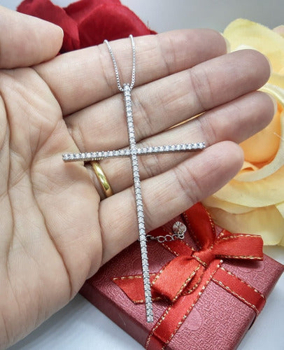 Colar Cruz Crucifixo Grande Pedra Zirconia Dourado Ou Prata