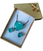 Conjunto Colar E Brinco Coração Pedra Zirconia Fusion Verde