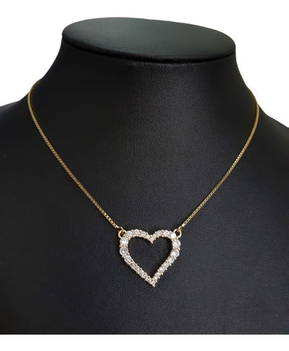 Colar Coração Com Pedra De Zirconia Dourado Folheado A Ouro