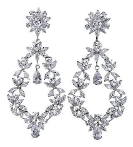 Brinco Noiva Zirconia Pendurado Prata Festa Debutante Luxo