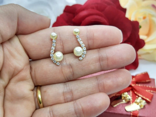 Brinco Ear Cuff Noiva Pedra Zirconia E Perola Dourado Festa