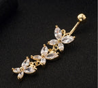 Piercing De Umbigo Dourado Ouro Pendurado Zirconia Borboleta