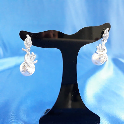 Brinco Noiva Zirconia E Pérola Prata Delicado Luxo
