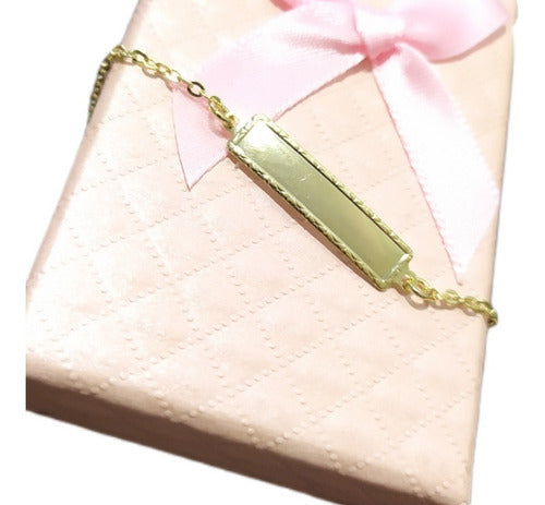 Pulseira Plaquinha Infantil F. Ouro 18k Semijoia Unissex