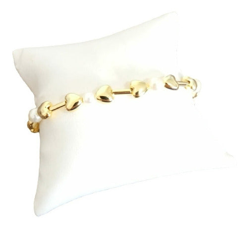 Pulseira Coraçao E Pérola F. Ouro 18k Semi Joia C Garantia