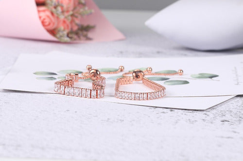 Pulseira Bracelete Dourada Rosê Com Zircônia Noiva Debutante