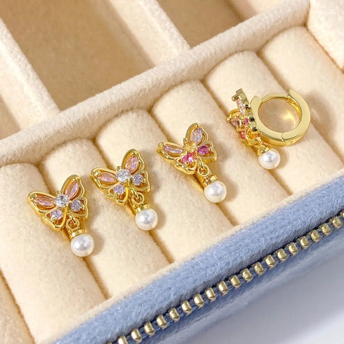 Brinco Pérola Argola F Ouro 18k Dourado Pedra Zirconia Peque