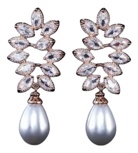 Brinco Pérola E Zirconia Noiva Dourado Gota Pendurado Luxo