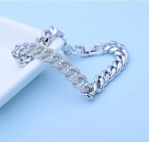 Pulseira Bracelete Feminina Prata Pedra Zircônia Grossa