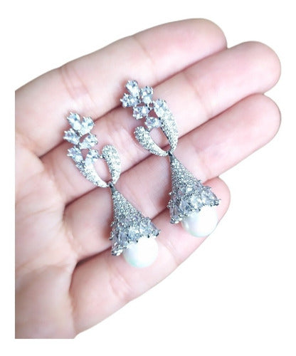 Brinco Pérola Zirconia Noiva Prata Pendurado Festa Madrinha