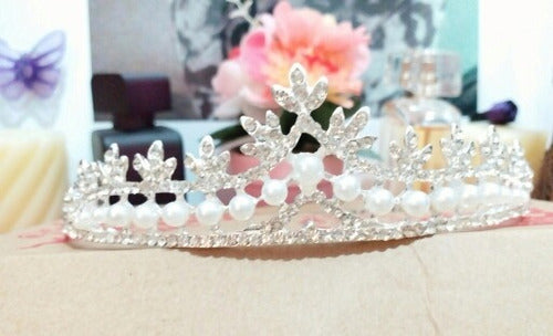 Coroa Tiara Arranjo Cabelo Noiva Strass Pérola Strass Luxo