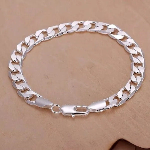 Pulseira Masculina 6 Mm Elo Grumet Folheada A Prata 925
