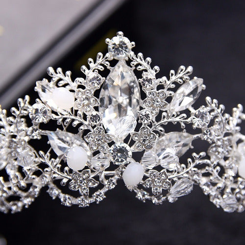 Coroa Tiara Arranjo Cabelo Noiva Strass Prata Prateada Luxo