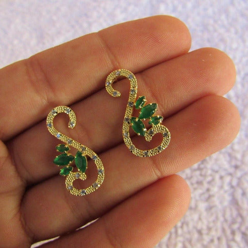 Brinco Dourado Noiva Pedra Zirconia Verde Azul Preto Festa