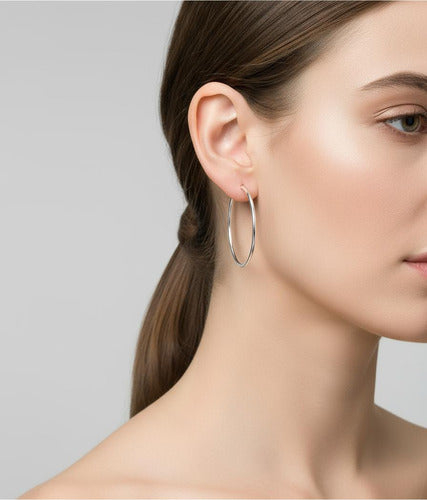 Brinco De Argola Folheado Prata Fio Medio 3,5 Cm