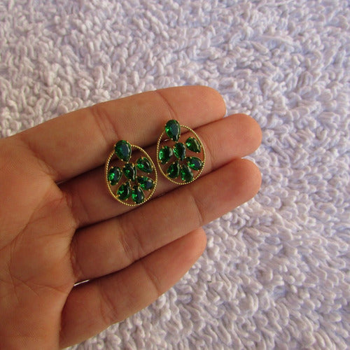 Brinco Dourado Noiva Pedra Zirconia Verde Azul Vermelhofesta