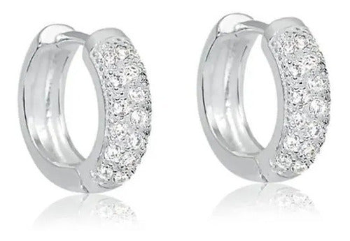 Brinco Argola Pedra Zirconia Prata Rodio Pequeno 6 Mm Largo