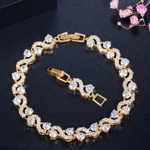 Pulseira Bracelete Prata Ou Dourada Zircônia Noiva Debutante