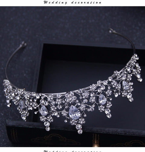 Coroa Tiara Arranjo Cabelo Noiva  Zirconia Strass Prata Luxo