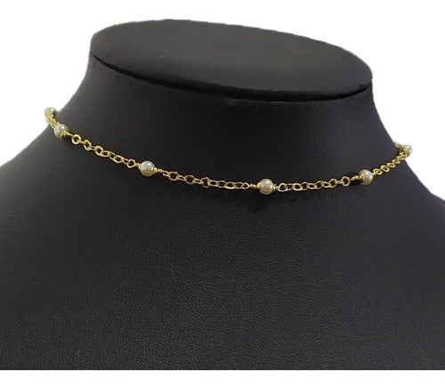 Colar Chocker Pérola Noiva Folheado A Ouro 18k Semijoia