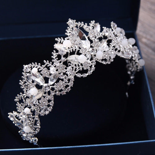 Coroa Tiara Arranjo Cabelo Noiva Strass Prata Prateada Luxo