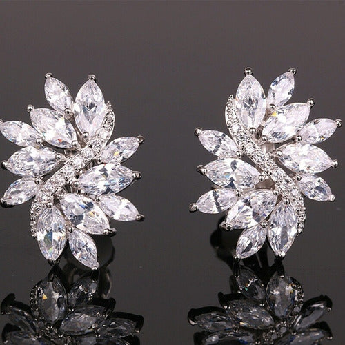 Brinco De Pressão Com Zirconia Noiva Casamento Prata Fixo