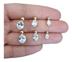 Trio Brinco Pedra Zirconia Oval F Ouro 18k Dourado Folheado