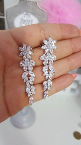 Brinco Noiva Luxo Zirconia Prata Festa Debutante Pendurado