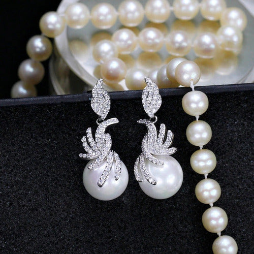 Brinco Noiva Zirconia E Pérola Prata Delicado Luxo