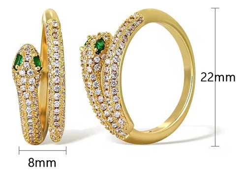 Anel Pedra Zirconia Festa Dourado Ajustável Folheado Cobra