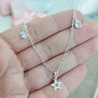 Pulseira Infantil Prata 925 Legítima Pingente Estrela Pedra