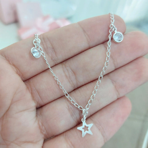 Pulseira Infantil Prata 925 Legítima Pingente Estrela Pedra