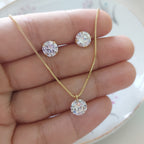 Conjunto Colar E Brinco Pedra Zirconia Ponto De Luz Banhado