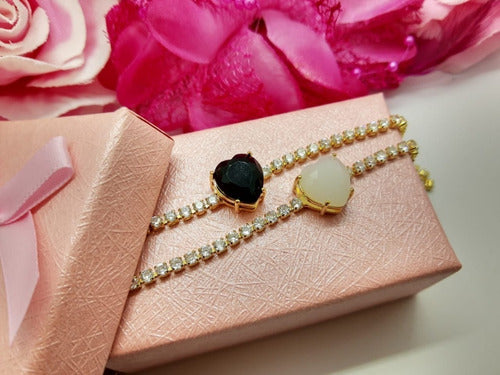 Colar Chocker Zirconia Coração Vermelho Preto Branco Riviera
