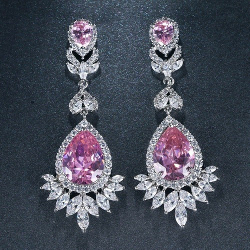 Brinco Zirconia Rosa Pendurado Formatura Festa Madrinha
