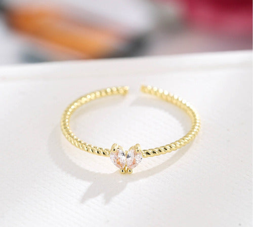 Anel Falange Pedra Zirconia Festa Dourado Coração Delicado