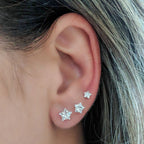 Trio Brinco Pedra Zirconia Estrela Prata 925 3 4 5 Mm