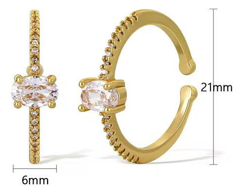 Anel Pedra Zirconia Festa Dourado Ajustável Folheado Oval