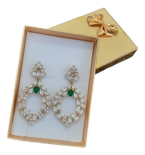 Brinco Dourado Zirconia Noiva Madrinha Festa Formatura Verde