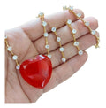Conjunto Colar Brinco Pulseira Pedra Coração Vermelho