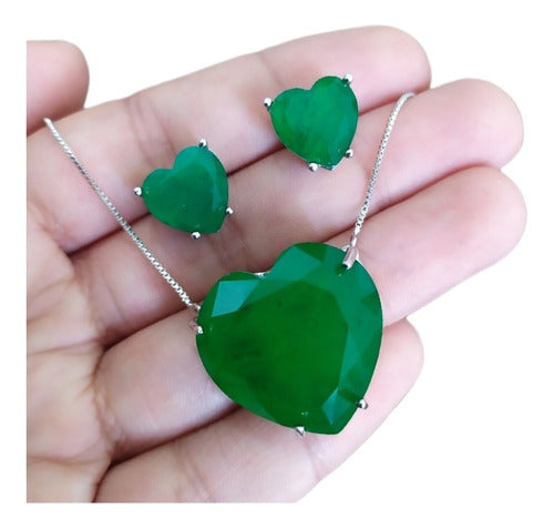 Conjunto Colar E Brinco Coração Pedra Zirconia Fusion Ice