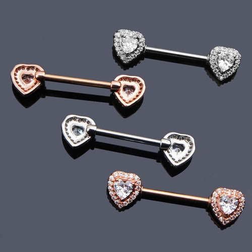 Piercing Para Mamilo Prata Pedra Zirconia Flor Coração Par