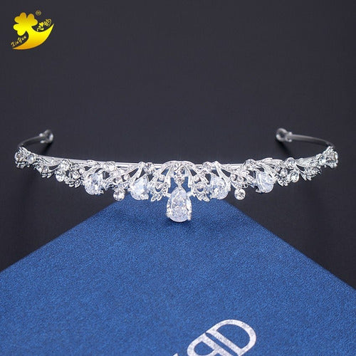 Coroa Tiara Cabelo Noiva Prata Princesa Zirconia Strass Gota